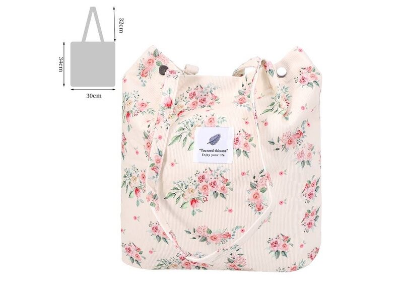 MKS America Vintage Print Canvas Tote Bag w/ Snap Closure