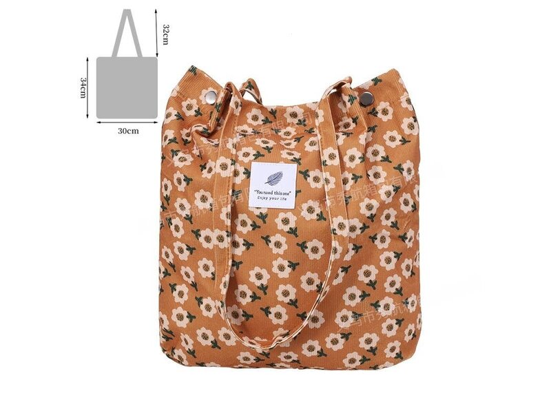 MKS America Vintage Print Canvas Tote Bag w/ Snap Closure