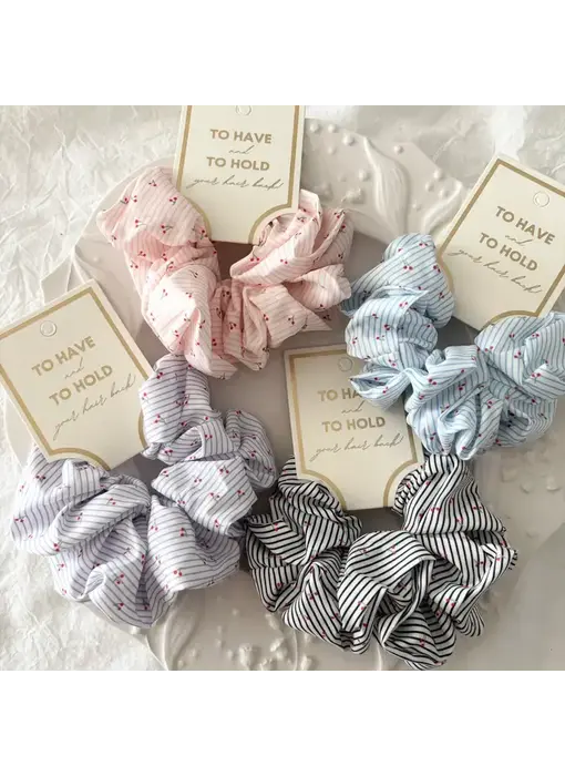 Mini Cherry Stripe Detail Scrunchies