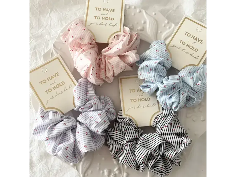 LoveLina Mini Cherry Stripe Detail Scrunchies
