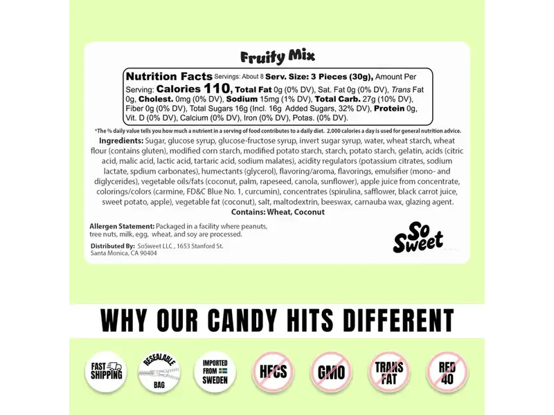 SoSweet LLC Swedish Candy Fruity Mix (8 oz)