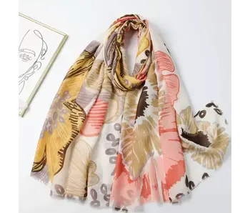 Polyester Lightweight Printed Scarf - Tan