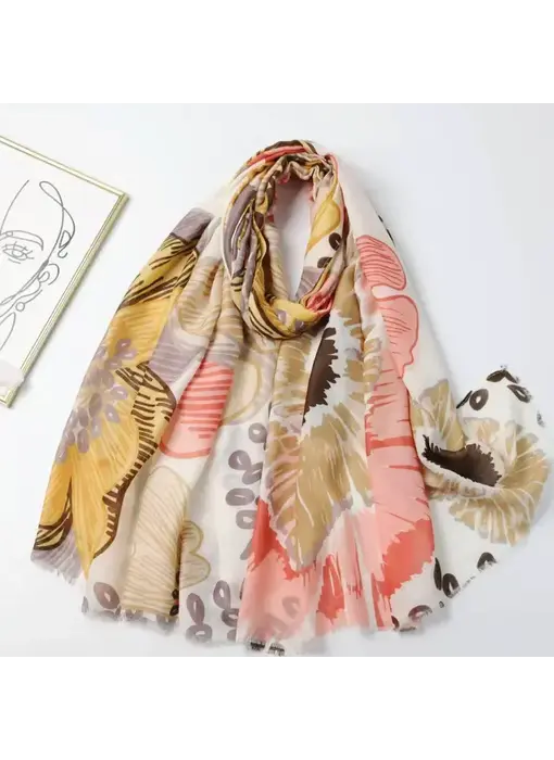 Polyester Lightweight Printed Scarf - Tan