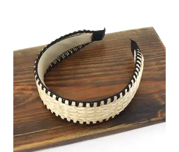 Stitched Edge Straw Headband - Black