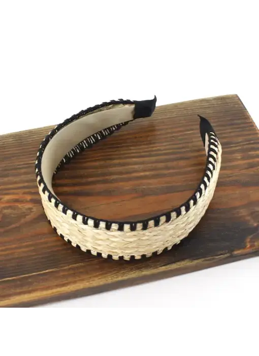 Stitched Edge Straw Headband - Black