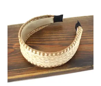 Stitched Edge Straw Headband - Brown