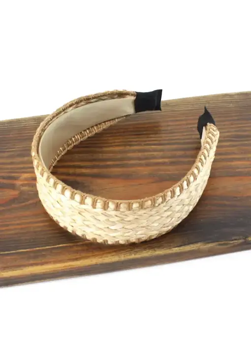 Stitched Edge Straw Headband - Brown