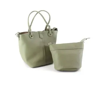 Leather Tote with Crossbody Bag - Sage