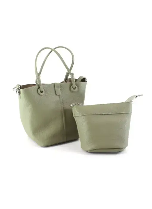 Leather Tote with Crossbody Bag - Sage