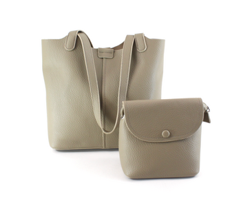 Microfiber Leather 2-in-1 Shoulder & Crossbody Bag - Khaki