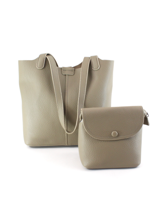 Microfiber Leather 2-in-1 Shoulder & Crossbody Bag - Khaki