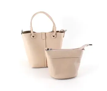 Leather Tote with Crossbody Bag - Pink