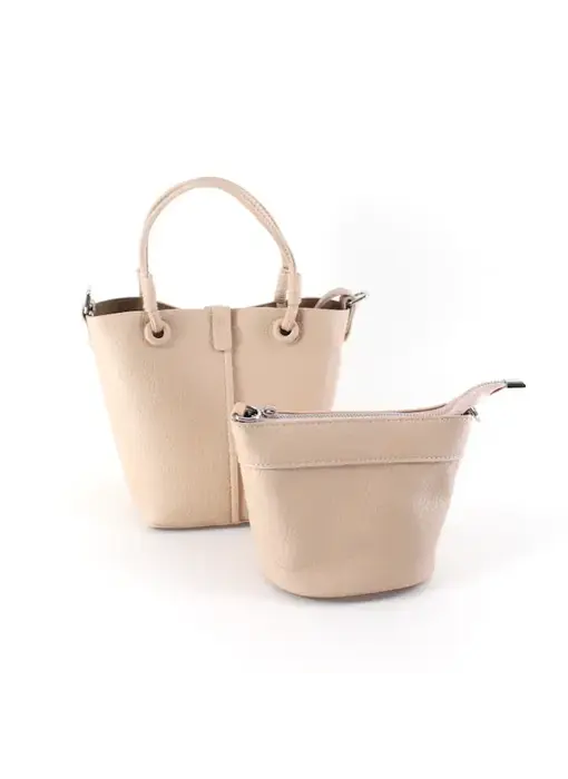 Leather Tote with Crossbody Bag - Pink