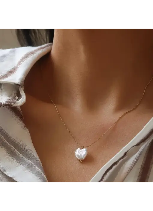 18K Gold Non-Tarnish Freshwater Pearl Clover, Heart Necklace