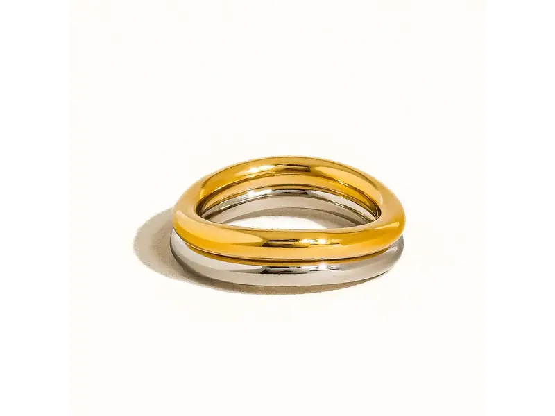 MAIQ Accessories Andree 18K Gold-Plated Two-Tone Stainless Steel Ring