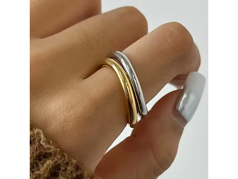 MAIQ Accessories Andree 18K Gold-Plated Two-Tone Stainless Steel Ring