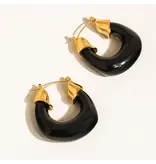 MAIQ Accessories Arlowe 18K Gold Non-Tarnish Resin Hoop Earrings - Black