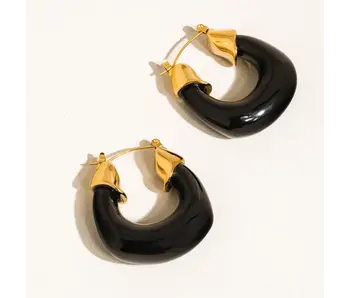 Arlowe 18K Gold Non-Tarnish Resin Hoop Earrings - Black