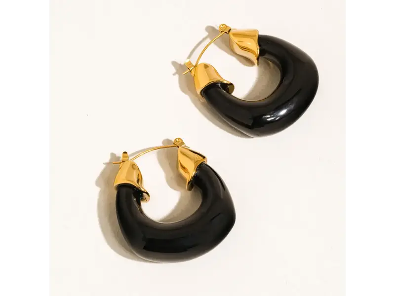MAIQ Accessories Arlowe 18K Gold Non-Tarnish Resin Hoop Earrings - Black