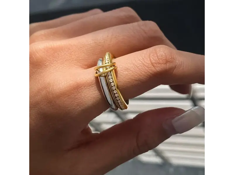MAIQ Accessories Bayard 18K Gold Non-Tarnish Multi Stack Cz Band Ring