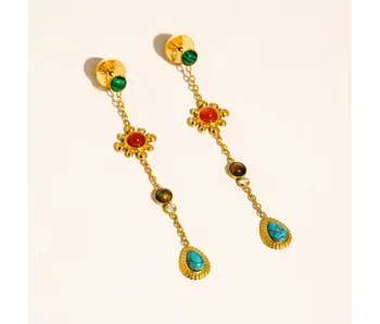 Bellevie 18K Gold Non-Tarnish Boho Gemstone Drop Earrings