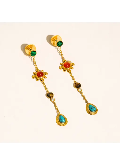 Bellevie 18K Gold Non-Tarnish Boho Gemstone Drop Earrings