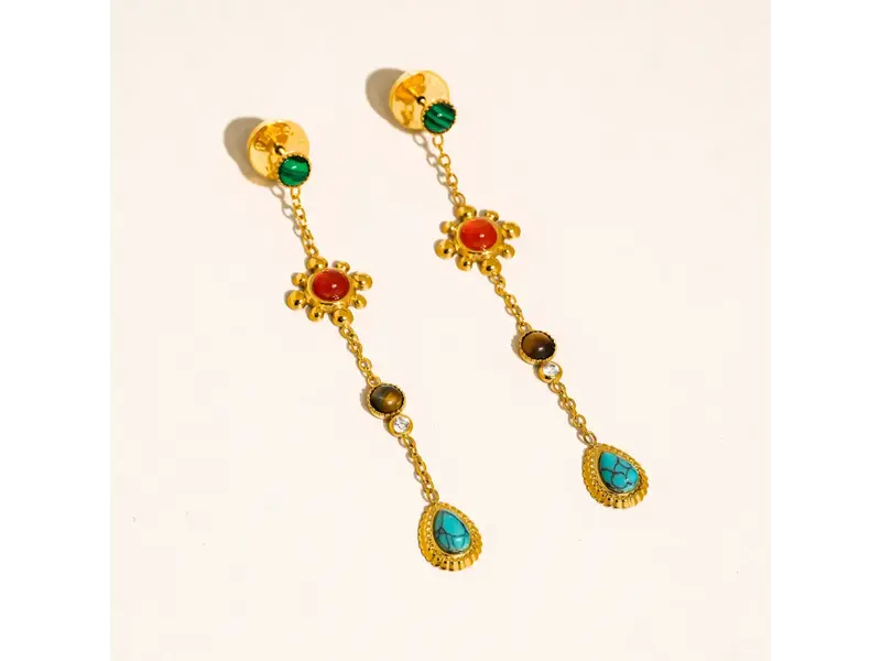 MAIQ Accessories Bellevie 18K Gold Non-Tarnish Boho Gemstone Drop Earrings