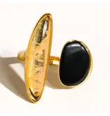 MAIQ Accessories Christophe 18K Gold Vintage Black Agate Stone Ring