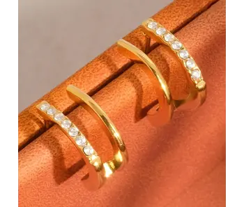 Dulce 18K Gold Non-Tarnish Cz Double Hoop Stud