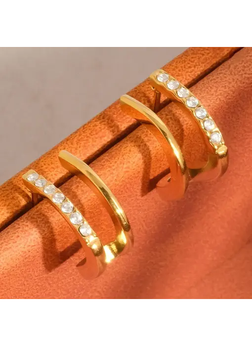 Dulce 18K Gold Non-Tarnish Cz Double Hoop Stud