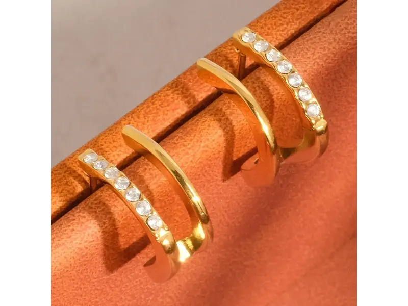 MAIQ Accessories Dulce 18K Gold Non-Tarnish Cz Double Hoop Stud