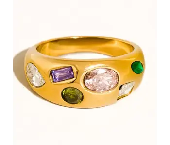 Orlume 18K Gold Non-Tarnish Colorful CZ Dome Ring (size 7)
