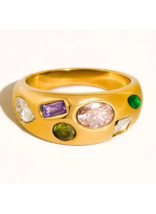 Orlume 18K Gold Non-Tarnish Colorful CZ Dome Ring (size 7)