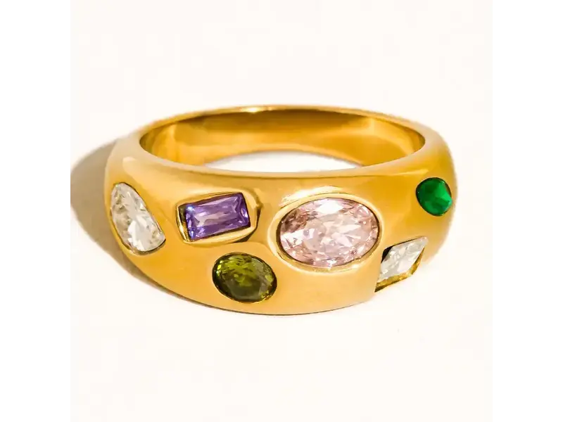 MAIQ Accessories Orlume 18K Gold Non-Tarnish Colorful CZ Dome Ring (size 7)