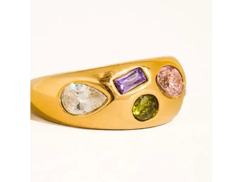 MAIQ Accessories Orlume 18K Gold Non-Tarnish Colorful CZ Dome Ring (size 7)