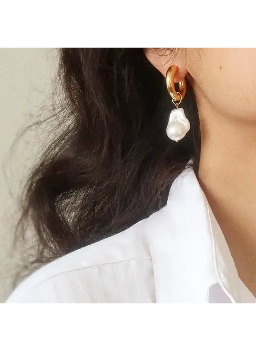 Oceana Gold Statement Large Pearl Earrings