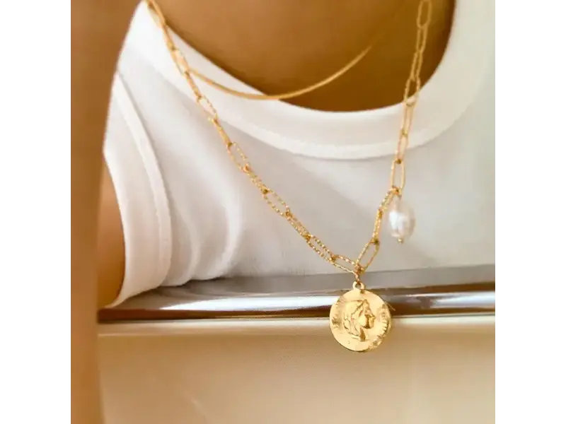 MAIQ Accessories Isaline Gold 18K Gold Non-Tarnish Coin Chain Necklace