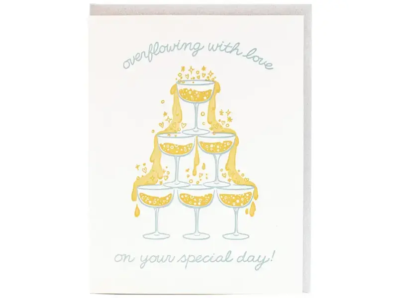 Smudge Ink Champagne Tower Wedding Card