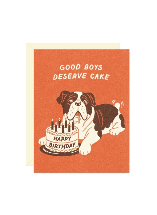 Bulldog and Cake Birthday Card