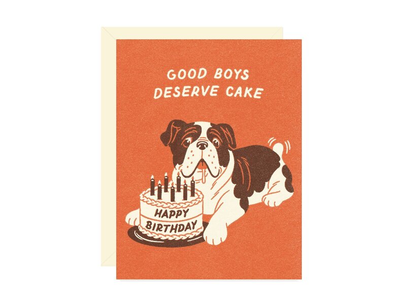 Wallflower Paper & Party Bulldog and Cake Birthday Card