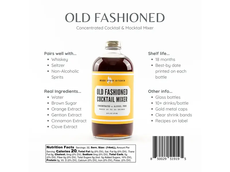Wood Stove Kitchen Old Fashioned Cocktail Syrup, 16 Fl oz