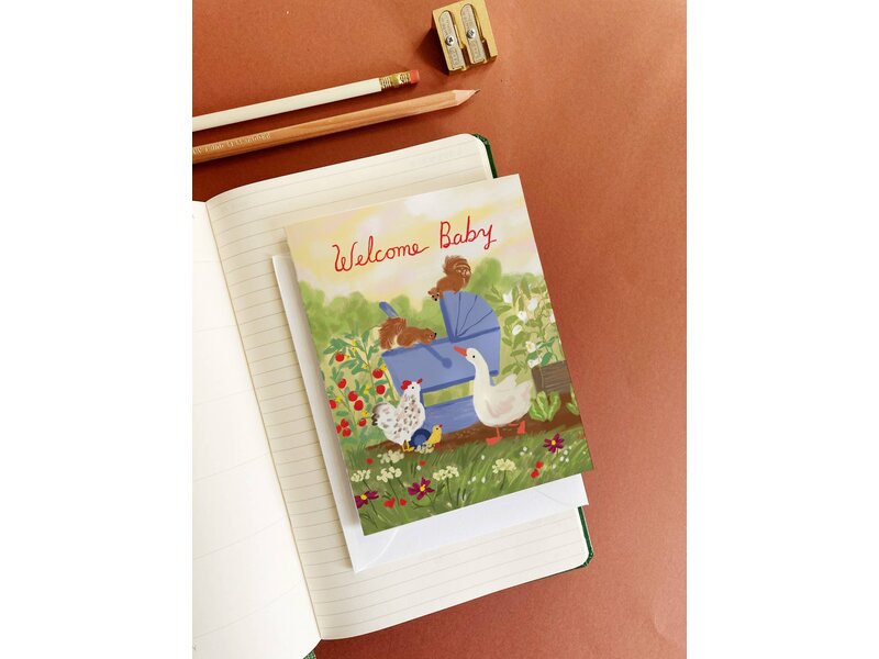 Karen Schipper Farm Baby Card – Sweet Animal Welcome Baby Card