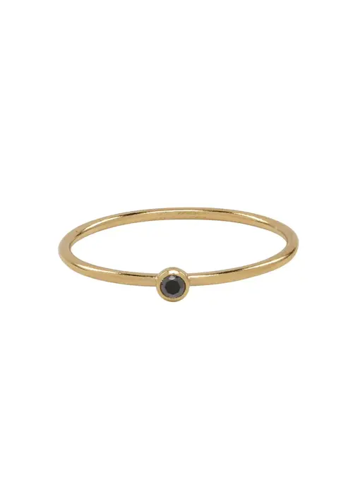 R218: Solitaire Black CZ GF Ring; size 5