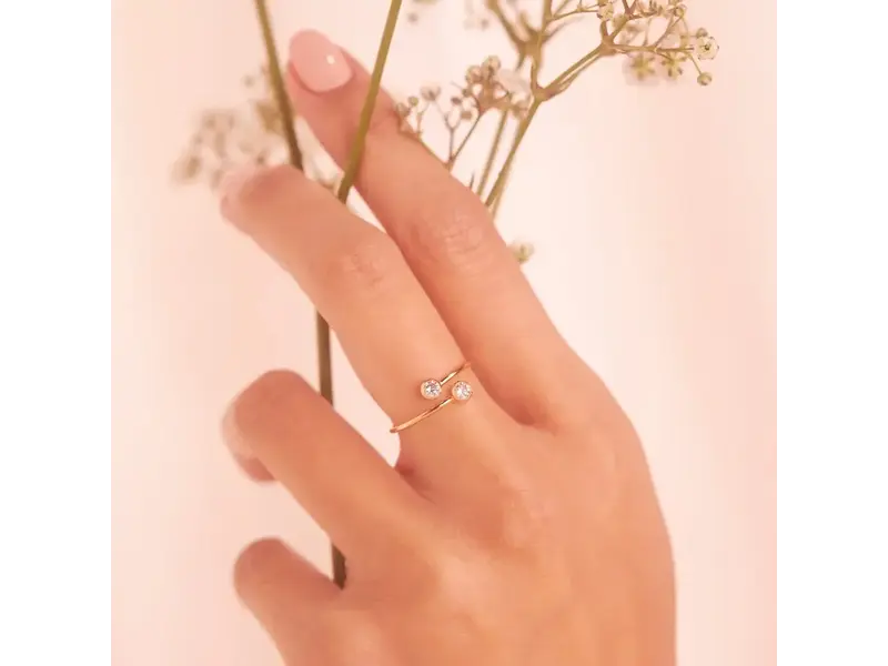 Ofina Jewelry R185: Double CZ Adjustable GF Ring