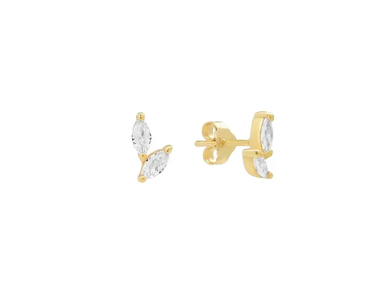 Ofina Jewelry E1168: Double CZ Curved Marquis Studs: GV