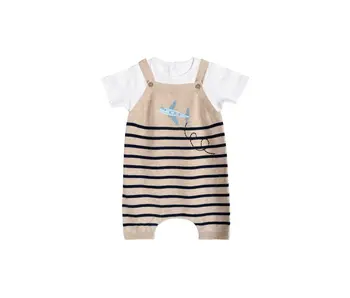 Airplane Stripe Embroidered Baby Knit Romper