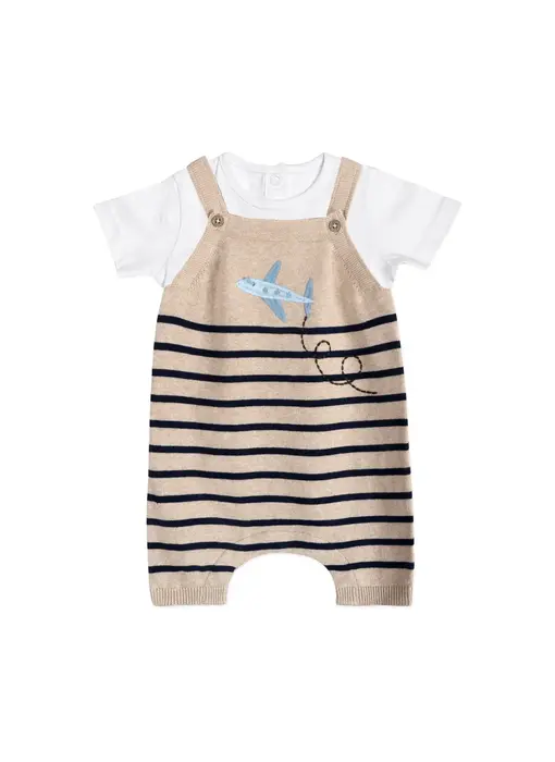 Airplane Stripe Embroidered Baby Knit Romper