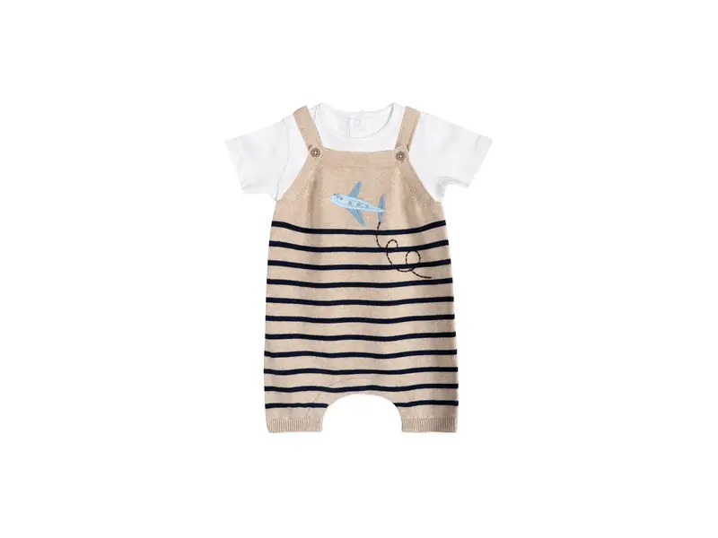 Viverano Organics Airplane Stripe Embroidered Baby Knit Romper