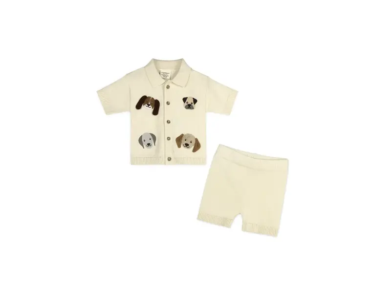 Viverano Organics Doggy Embroidered Baby Shirt & Shorts Set