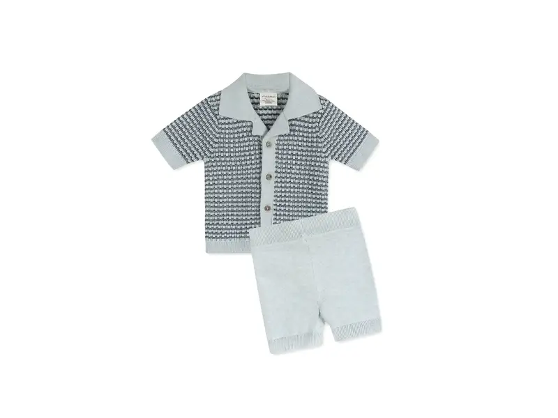 Viverano Organics Miles Wave Textured Baby Shirt & Shorts Set (Organic Cotton)